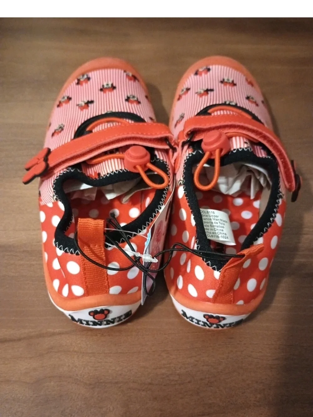 13/1 Disney Minnie Mouse Water Shoes Bows Bungee Cord New With Tags